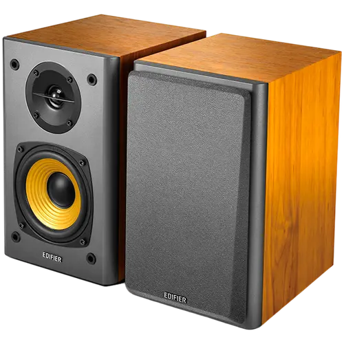 Edifier R1000T4 2.0 Bookshelf Speakers, RCA, 0.5-inch Tweeters, 4-inch Drivers, 24W (RMS), Control Buttons, Brown