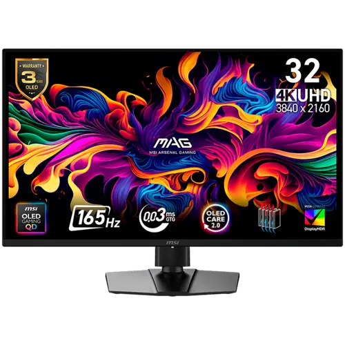 MSI MAG 322UP QD-OLED E16 Monitor gaming, 31.5" 165Hz, UHD (3840x2160) 16:9, QD-OLED anti-reflexie, 0.03ms, 250nits, 1500000:1, 178/178, G-SYNC - 1