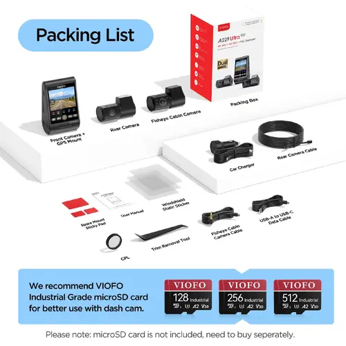 VIOFO Κάμερα αυτοκινήτου Dash Cam A229 Ultra 3 Channel - 4K, HDR, Dual Sony STARVIS 2 8MP, GPS, Bluetooth - 11