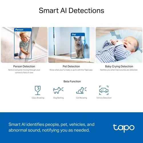 TP LINK Κάμερα ασφαλείας για το σπίτι με AI, 3K 5MP (2880×1620 px), H.264, microSD, 2.4 GHz Wi-Fi - 6