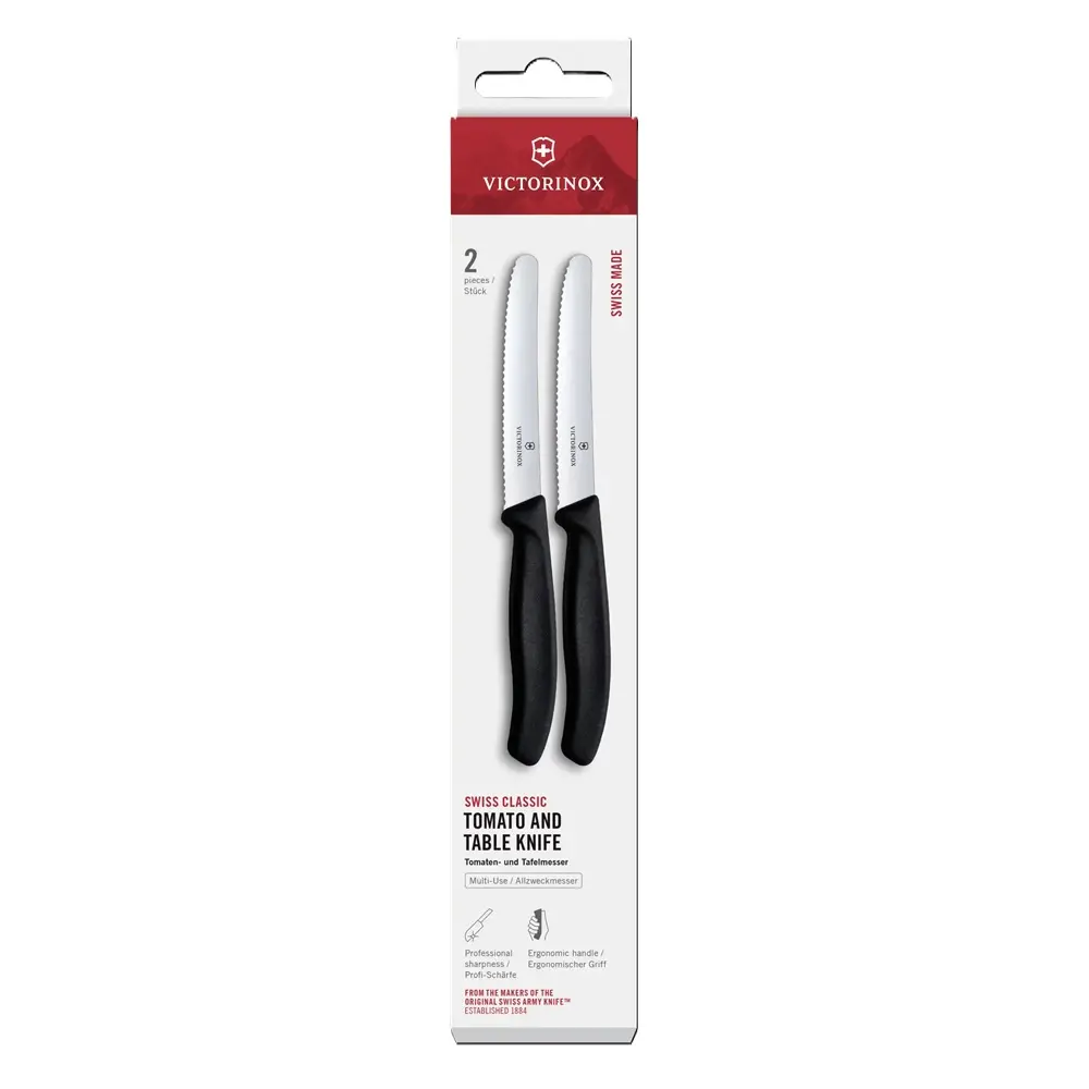 Комплект от два ножа за домати Victorinox Swiss Classic 11 см., назъбено острие, черни, кутия