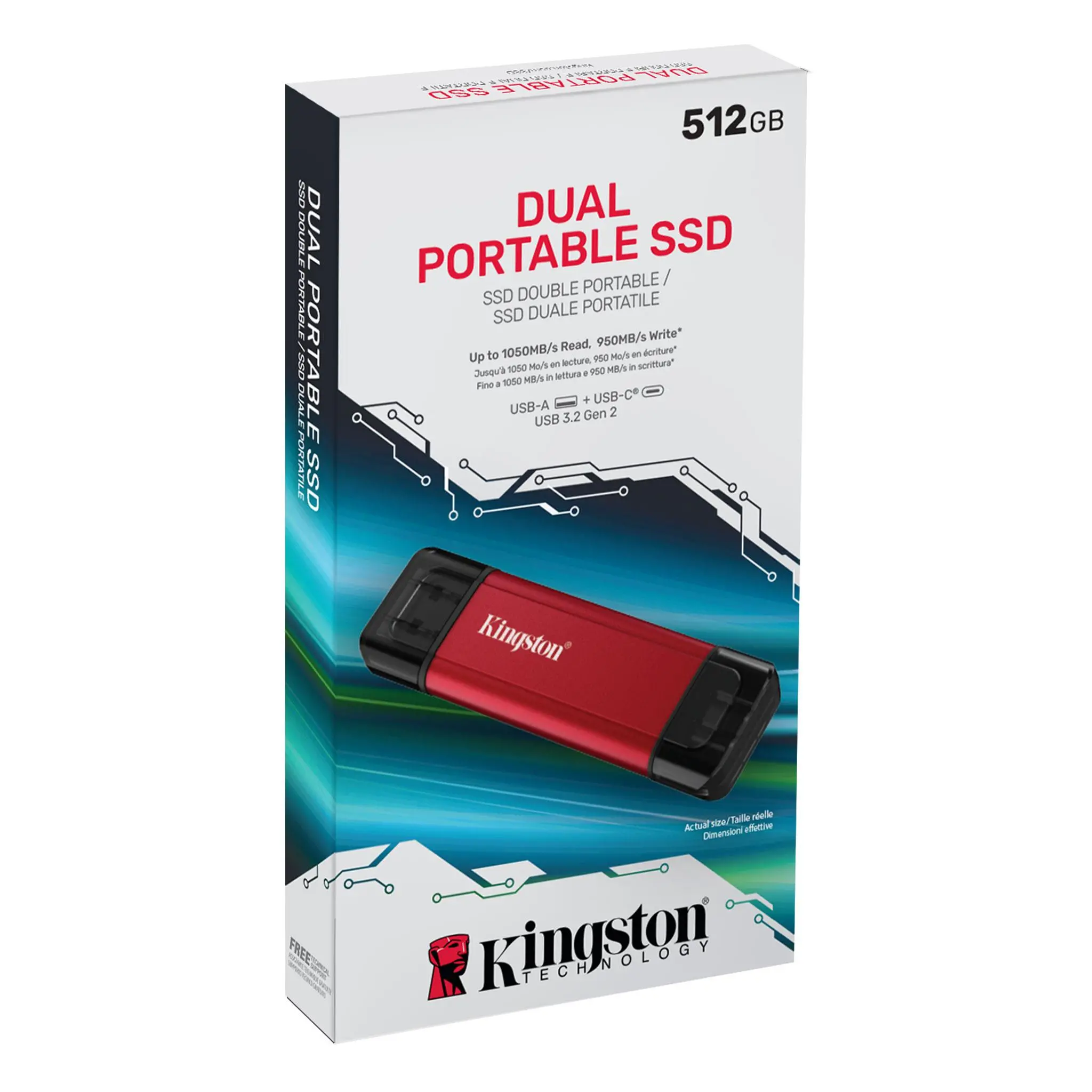 Флаш памет Kingston Dual USB-A/C Portable SSD 512GB - Black/Red - image 3