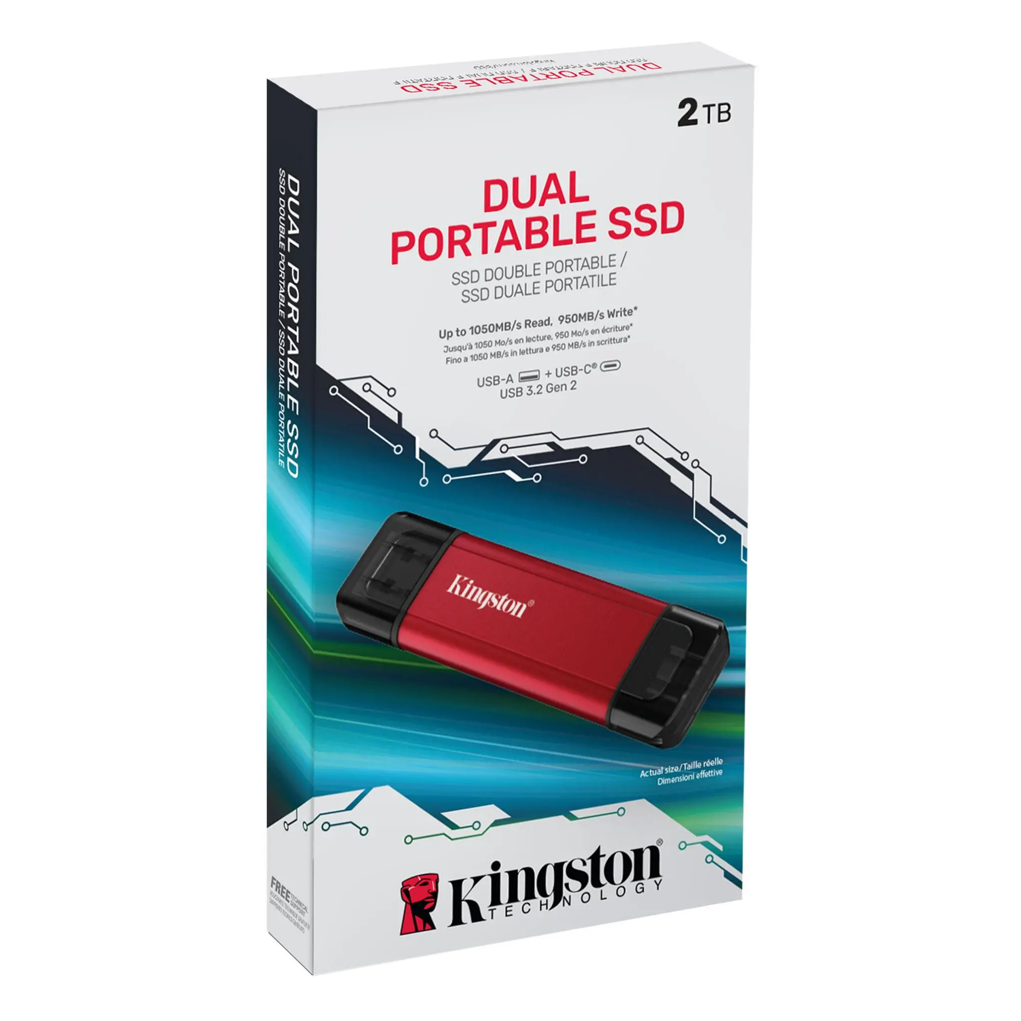 Флаш памет Kingston Dual USB-A/C Portable SSD 2TB - Black/Red - image 3
