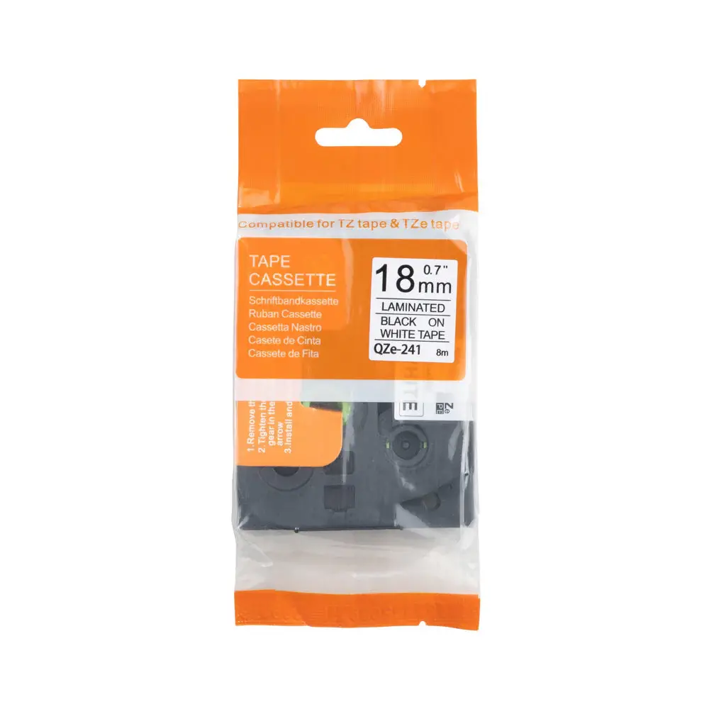 BANDĂ PENTRU IMPRIMANTE DE ETICHETE BROTHER TIP TZ - 18 mm x 8,00 m - BANDĂ NEGRU PE ALB - TZE241 (TZE-241) - PN TP-B241 - NEOMAX