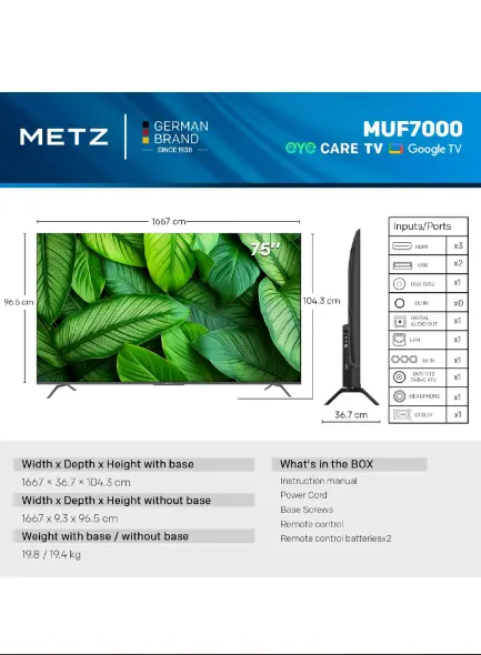 METZ Телевизор 75" UHD LED SMART TV, 4K, Google TV, Frameless - image 3