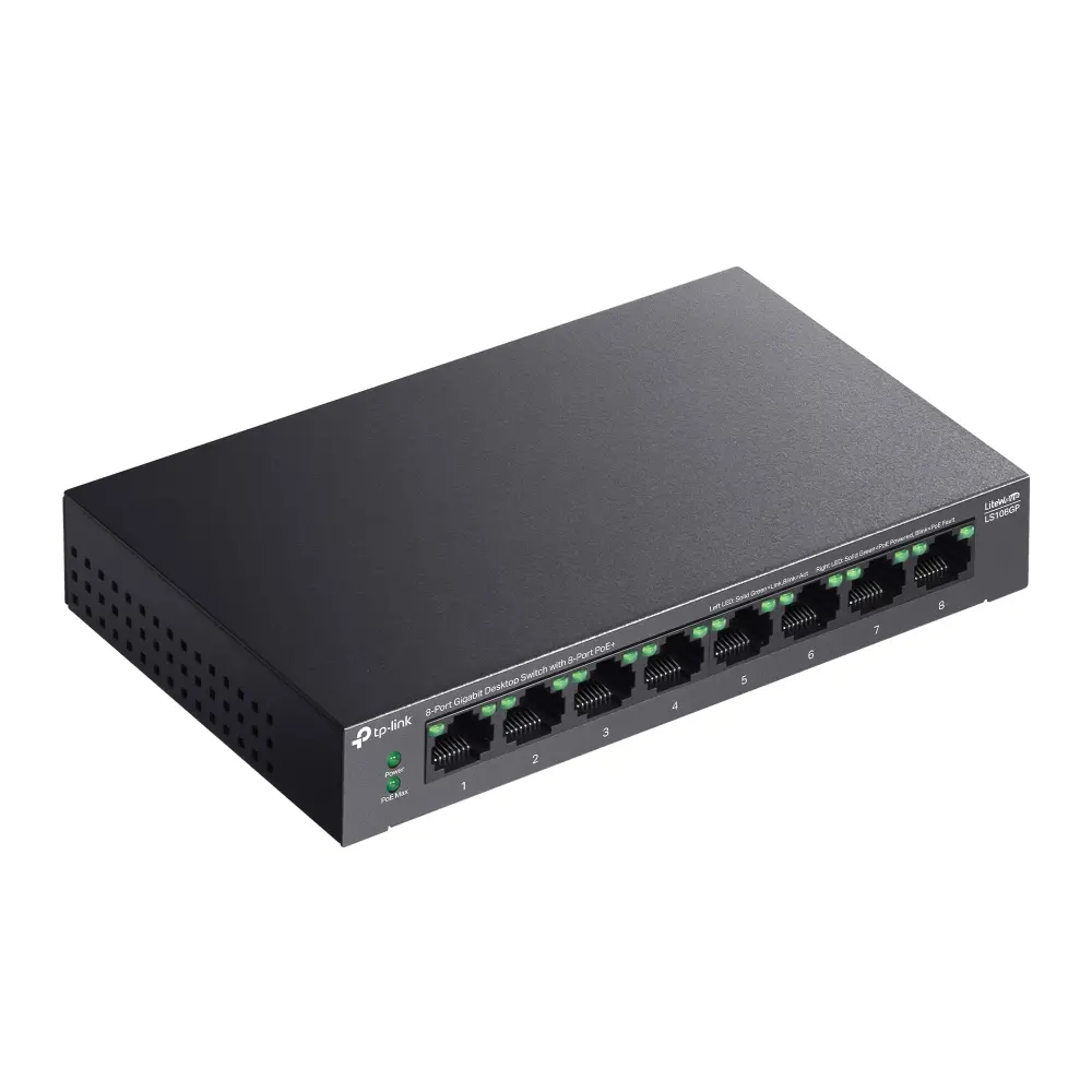 Комутатор TP-LINK LS108GP, 8 гигабитни порта PoE+, метален, desktop - image 3