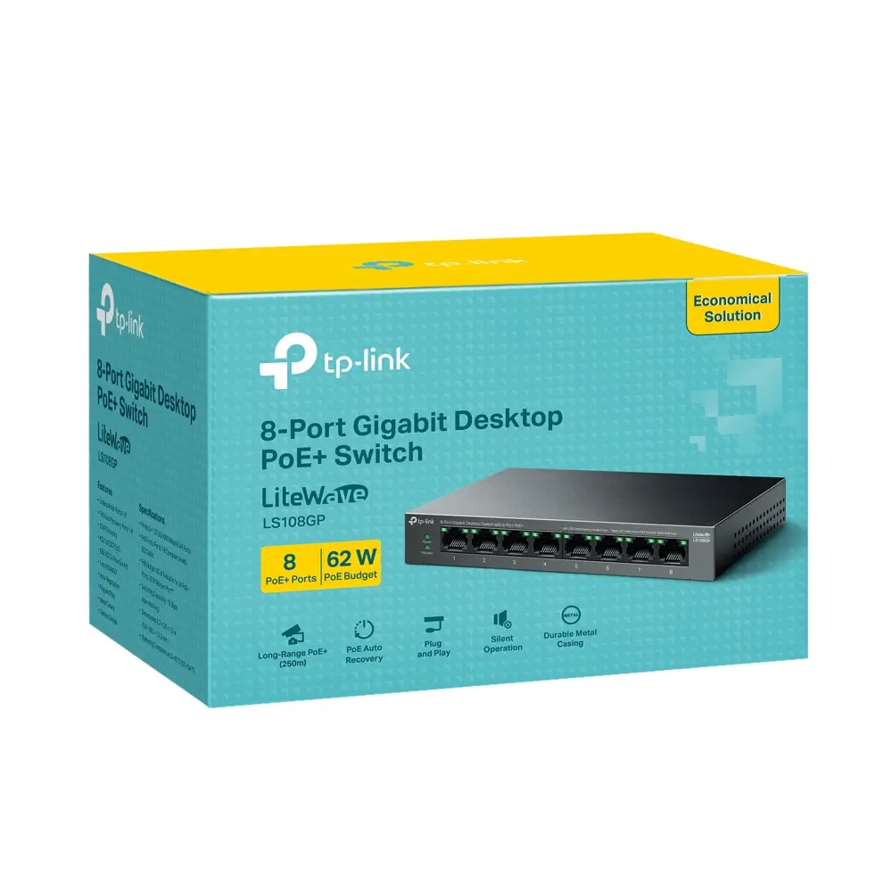 Комутатор TP-LINK LS108GP, 8 гигабитни порта PoE+, метален, desktop - image 5