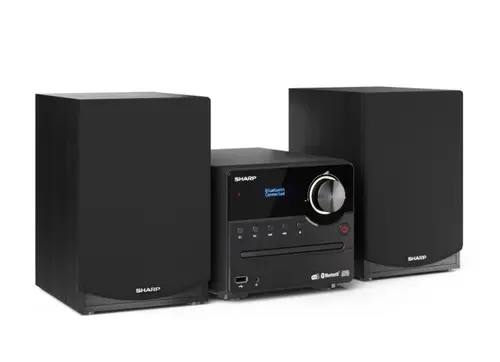 Аудио система, Sharp Audio Systems XL-B517D(BK), HI-FI MICRO SYSTEM, 45W total max power output, DAB+ and FM tuner with RDS, Bluetooth v5.0, CD player, USB playback, 3.5mm Aux-in / line-in, Headphone jack, wooden speaker, Black
