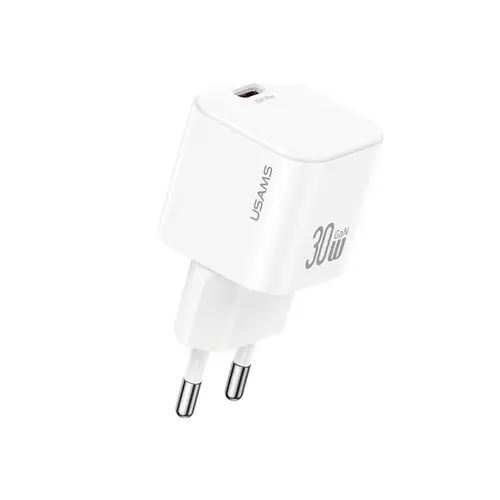 Бързо зарядно устройство USAMS USAMS US-CC262 USB-C 30W GaN FAST CHARGE, бяло