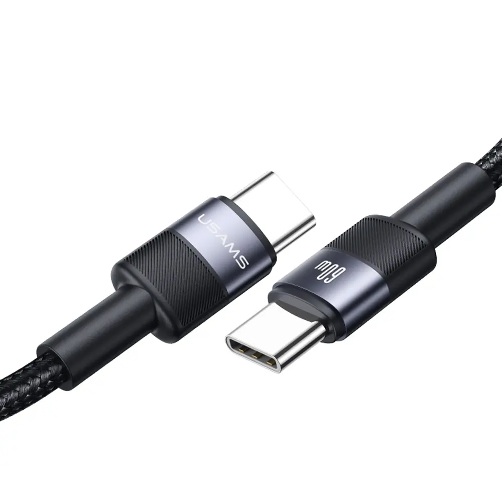 Кабел за бързо зареждане и данни USAMS US-SJ724 60W Aluminum Alloy Data Cable Type-C To Type-C 1.2 метра, черен