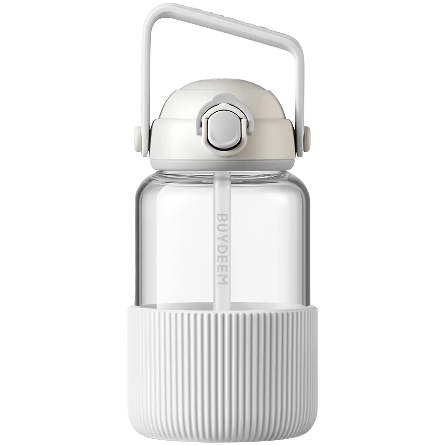 BUYDEEM Pop-Up Straw Glass Bottle 1L, model DG710, color Oat White