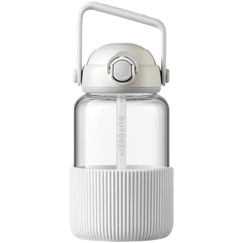 BUYDEEM Pop-Up Straw Glass Bottle 1L, model DG710, color Oat White