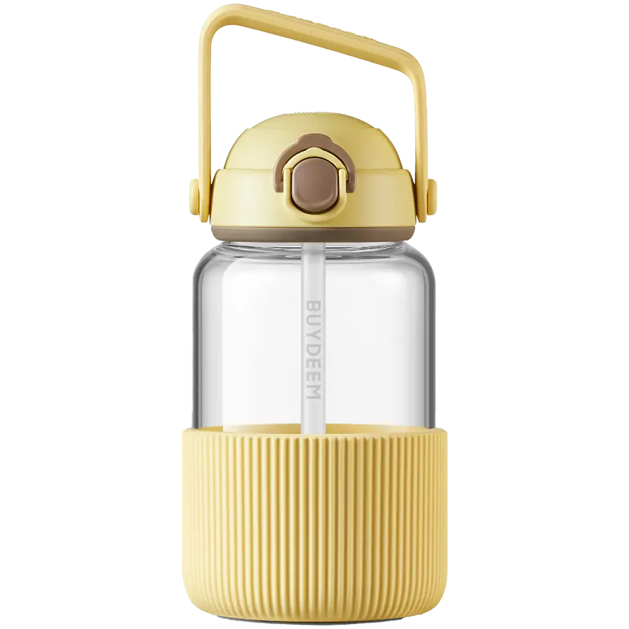 BUYDEEM Pop-Up Straw Glass Bottle 1L, model DG710, color Mellow Yellow