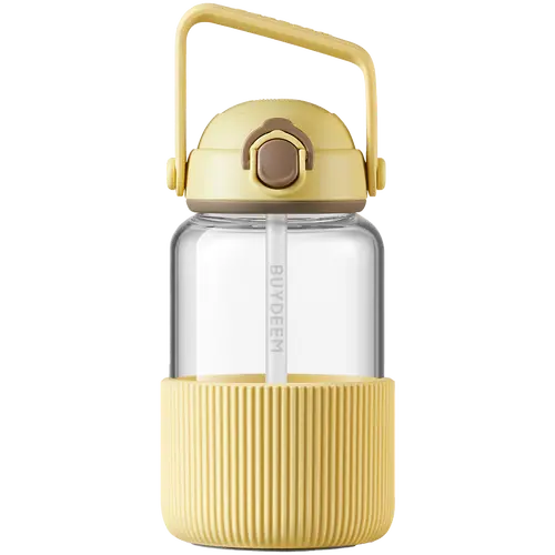 BUYDEEM Pop-Up Straw Glass Bottle, model DG710, color Mellow Yellow