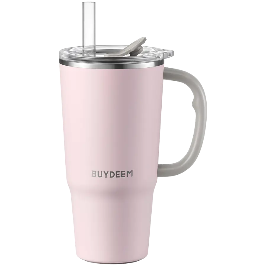 BUYDEEM Cană termică cu pai 700 ml, model DS57, culoare roz