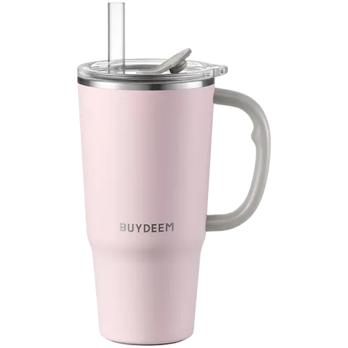 BUYDEEM Θερμική κούπα με καλαμάκι 700 ml, μοντέλο DS57, χρώμα ροζ - 1