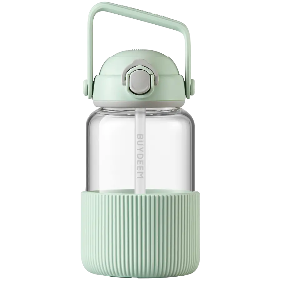 BUYDEEM Pop-Up Straw Glass Bottle 1L, model DG710, color Cozy Greenish