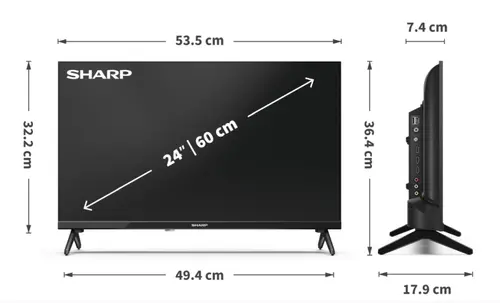 Телевизор, Sharp 24HA1205E, 24" LED HD 1366x768 Frameless, 100 000:1, DVB-T/T2/C/S/S2, Active Motion 100, Speaker 2x3W, Dolby Digital, CI+, 3xHDMI (ARC/CEC), 2xUSB, LAN, Video/Audio input (3 x RCA), Hotel Mode, E, 2 pole Stand - image 6