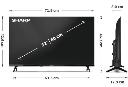 Телевизор, Sharp 32HA1205E, 32" LED HD 1366x768 HD Frameless, 100 000:1, DVB-T/T2/C/S/S2, Active Motion 100, Speaker 2x8W, Dolby Digital, CI+, 3xHDMI (ARC/CEC), 2xUSB, LAN, Video/Audio input (3 x RCA), Hotel Mode, E, 2 pole Stand - image 6