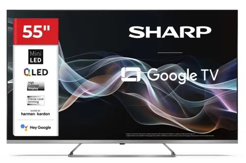 Телевизор, Sharp 55JP7265E, 55" QLED Mini led Google TV, 4K Ultra HD 3840x2160 Frameless, AQUOS, DVB-T/T2/C/S/S2, Active Motion 1000, HDR10, Dolby Atmos, Dolby Vision, Google Assistant, HARMAN/KARDON, HDMI 2.1 with eARC, 3.5mm Headphone jack / line-out, USB, Wi-Fi