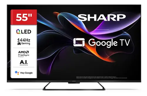 Televizor, Sharp 55HR7265E, 55" QLED GOOGLE TV, 4K 144Hz Quantum Dot 3840x2160 Fără ramă, AQUOS AI, DVB-T/T2/C/S/S2, Active Motion 1400, HDR10, Dolby - 1