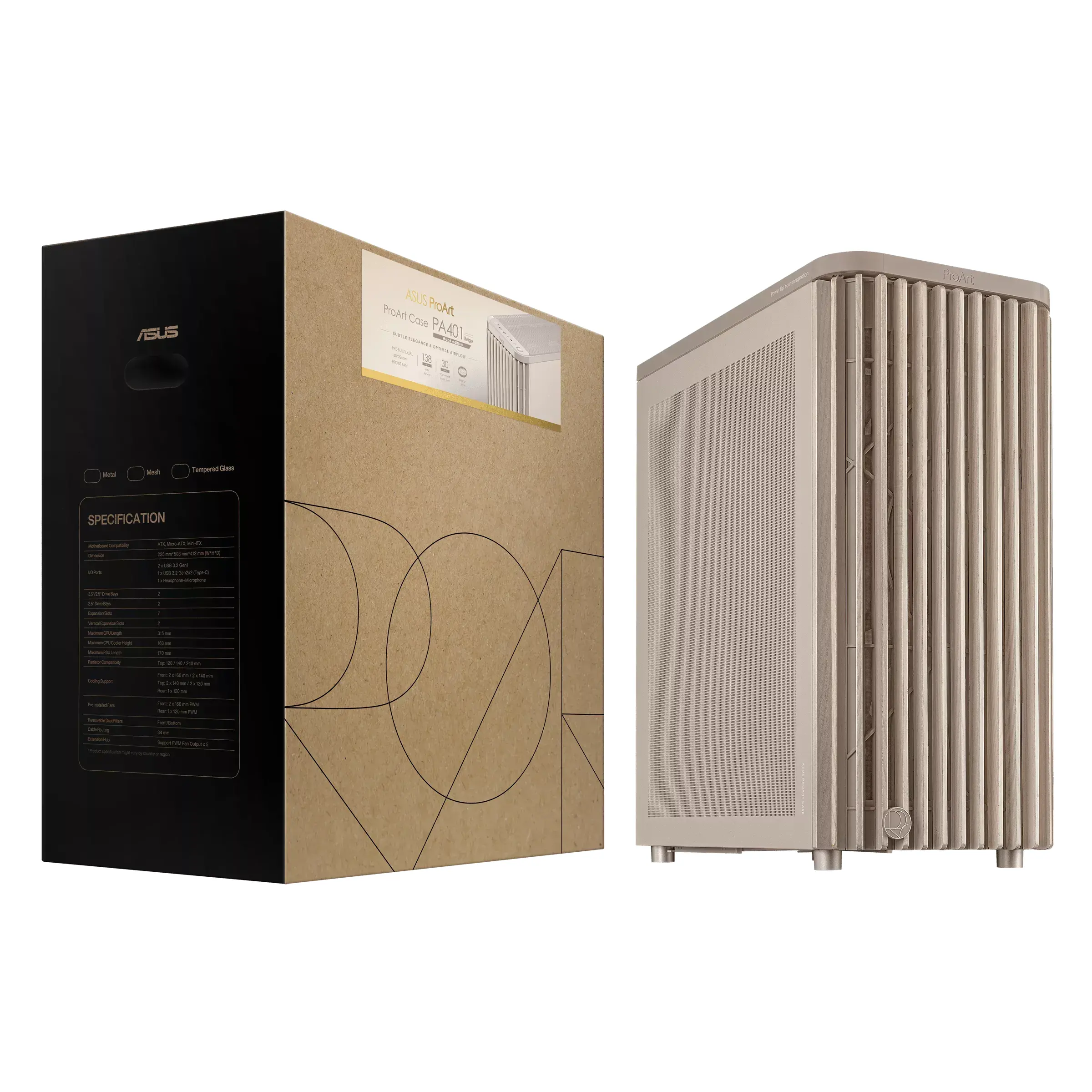 Кутия ASUS ProArt PA401 Wood Edition Beige - Mesh Panel - image 8