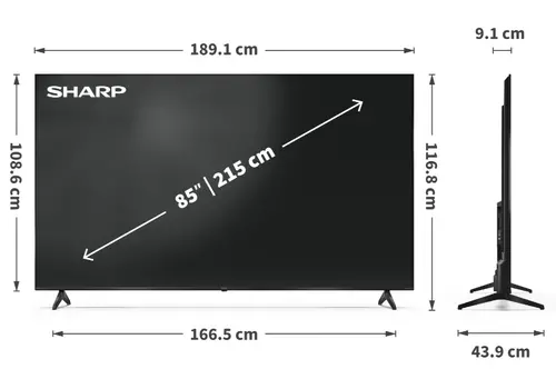 Телевизор, Sharp 85HP5265E, 85" QLED Google TV, 4K Ultra HD 3840x2160 Frameless, 1 000 000:1, AQUOS, DVB-T/T2/C/S/S2, Active Motion 1000, HDR10, Dolby Atmos, Dolby Vision, Google Assistant, Google Cast, HDMI 2.1 with eARC, 3.5mm Headphone jack / line-out, HARMAN/K - image 7