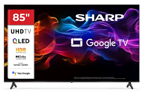 Телевизор, Sharp 85HP5265E, 85" QLED Google TV, 4K Ultra HD 3840x2160 Frameless, 1 000 000:1, AQUOS, DVB-T/T2/C/S/S2, Active Motion 1000, HDR10, Dolby Atmos, Dolby Vision, Google Assistant, Google Cast, HDMI 2.1 with eARC, 3.5mm Headphone jack / line-out, HARMAN/K