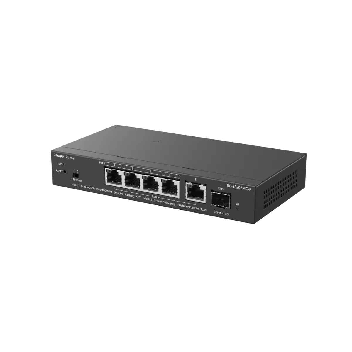 Комутатор Ruijie RG-ES206MG-P, 4x2.5G PoE+, 1x2.5G,1x10G SFP+, 70W, до 16 VLAN - image 1
