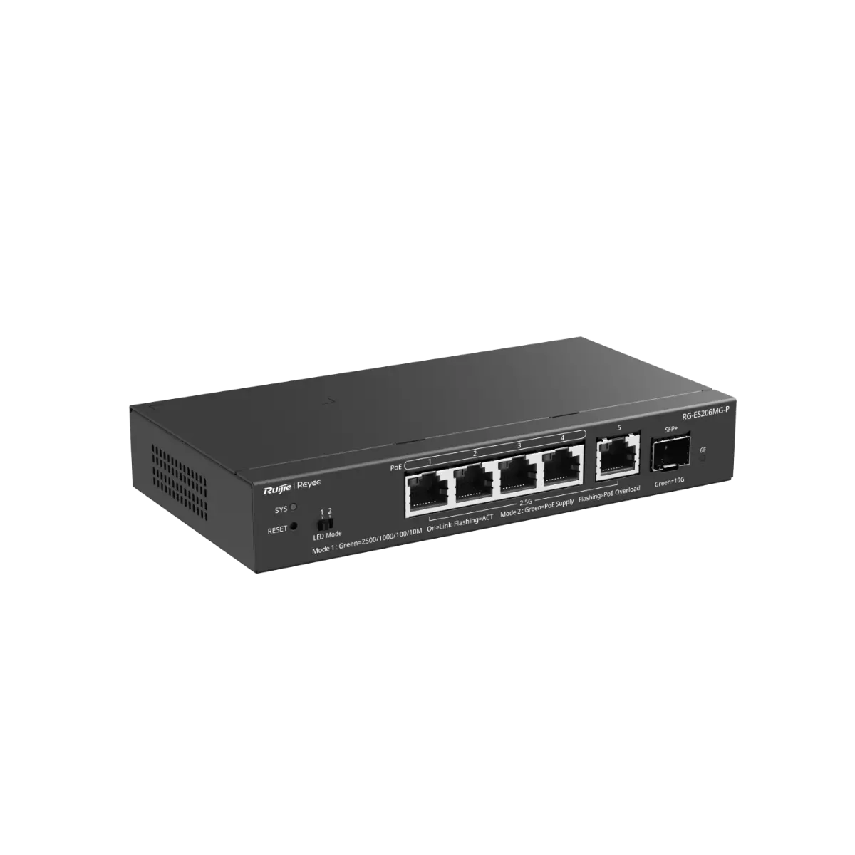 Комутатор Ruijie RG-ES206MG-P, 4x2.5G PoE+, 1x2.5G,1x10G SFP+, 70W, до 16 VLAN - image 2