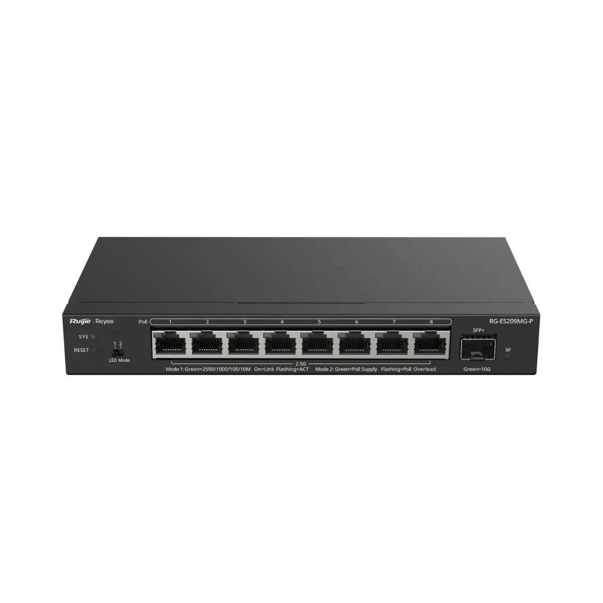 Комутатор Ruijie RG-ES209MG-P, 8x2.5G PoE+,1x10G SFP+, 130W, до 16 VLAN настолен