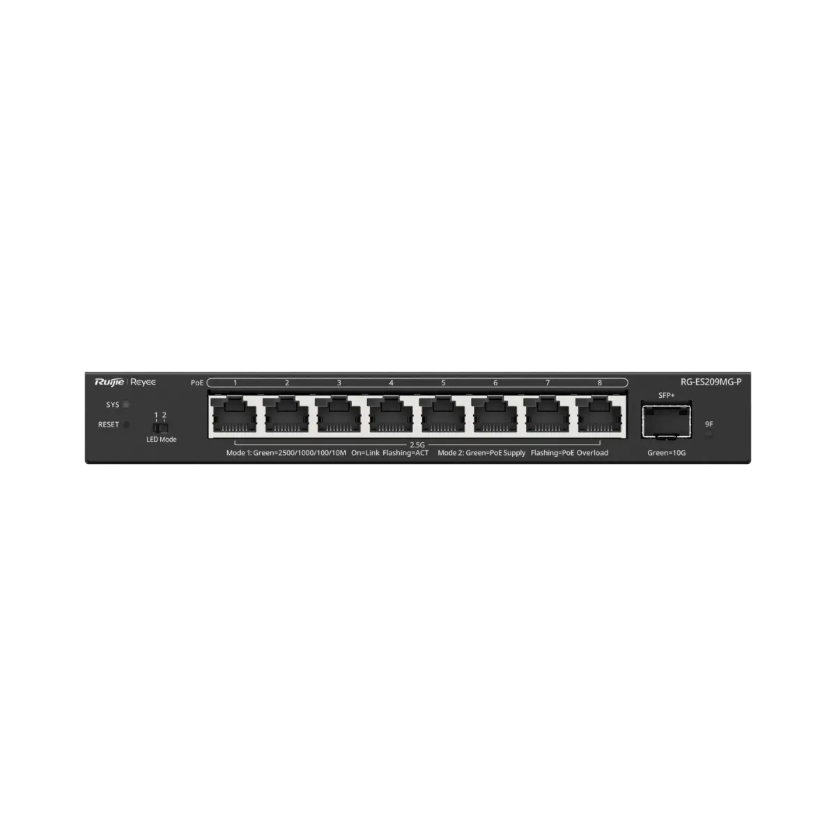 Комутатор Ruijie RG-ES209MG-P, 8x2.5G PoE+,1x10G SFP+, 130W, до 16 VLAN настолен - image 1