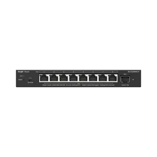 Комутатор Ruijie RG-ES209MG-P, 8x2.5G PoE+,1x10G SFP+, 130W, до 16 VLAN настолен - image 1
