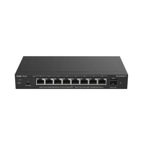 Комутатор Ruijie RG-ES209MG-P, 8x2.5G PoE+,1x10G SFP+, 130W, до 16 VLAN настолен