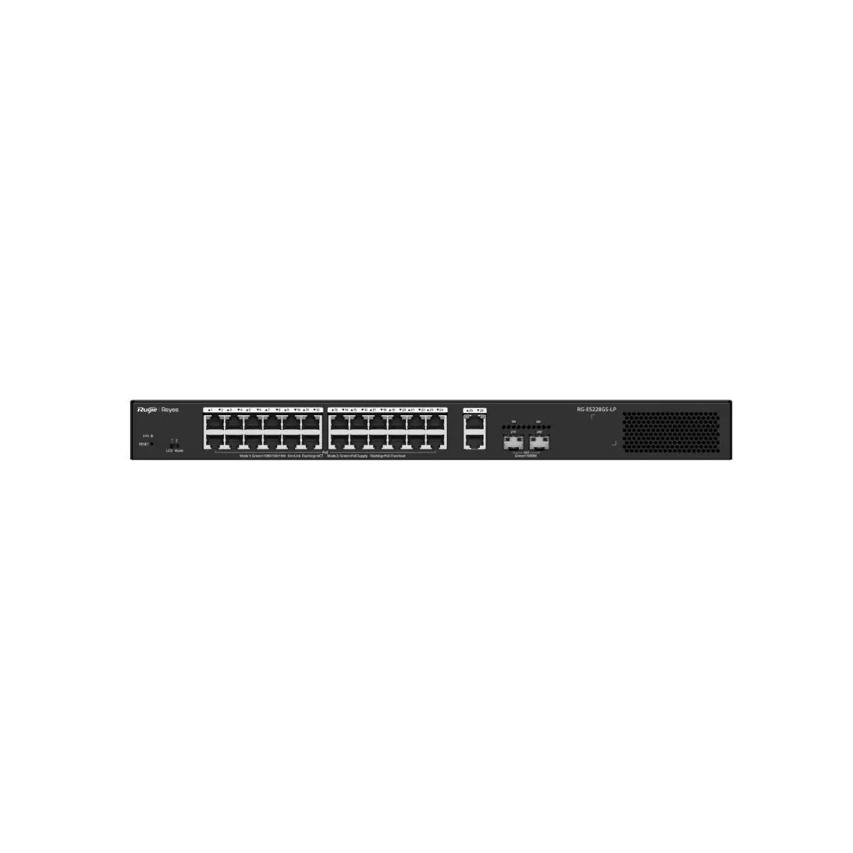 Комутатор Ruijie RG-ES228GS-LP, 24xGbE, 2xSFP, 16x PoE+, 250W, до 16 VLAN - image 1