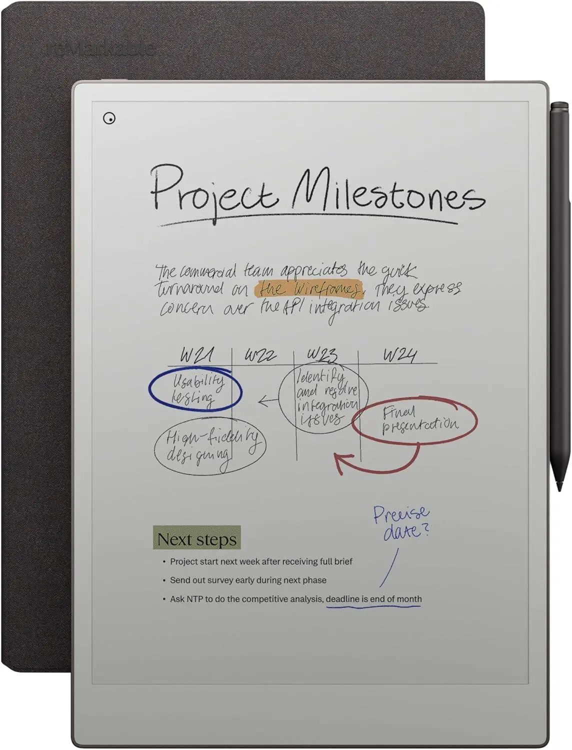 Tablet reMarkable Paper Pro 11.8", με συμπεριλαμβανόμενη γραφίδα Marker Plus, θήκη Book Folio γκρι