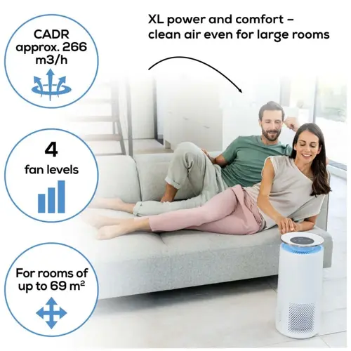 Пречиствател на въздух, Beurer LR 400 WIFI / BT Air purifier white- App-controlled "beurer FreshHome" app; CADR approx. 266 m3/h; Smart Sensor PM 2.5 2g / m2; three-layered filter system; 4 levels + Turbo; Timer; Colored indoor air quality indicator; 69m2 - 8
