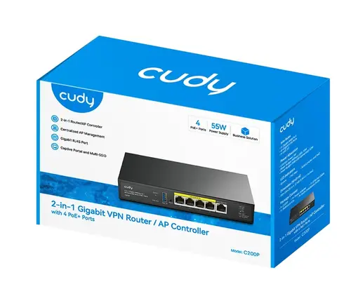 Рутер, Cudy C200P 2-IN-1 AP Controller, 1 Gigabit Ethernet + 4 Gigabit PoE+ PSE Ports + 1 USB 3.0, PSE output up to 30Watts per port - image 1