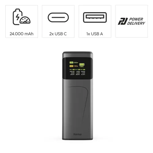 HAMA Външна батерия „High Power“, 200 W, 24000 mAh, 2x USB-C, USB-A, бързо зареждане - image 14
