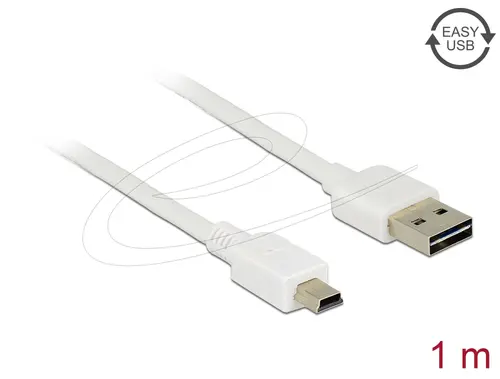 Кабел Delock EASY-USB-A 2.0 мъжко към USB Mini-B мъжко, 1m , бял - image 1