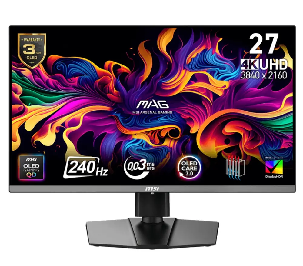 Монитор, MSI MAG 272UP QD-OLED X24 Gaming Monitor, 26.5", 0.03ms, 240Hz , 3840x2160, G-SYNC, AMD FreeSync Premium Pro, AI Vision, Console Mode, ClearMR 13000, HDR True Black 400, Type-C(15W PD), DP(1.4a), 2xHDMI(2.1), Pivot, Heigh Adj., VESA 100, Black, 8kg