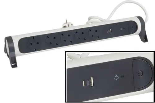 РАЗКЛОНИТЕЛ 5х ШУКО+USB A+C КАБЕЛ 1,5м С ЗАЩИТА LEGRAND - БЯЛ/СИВ
