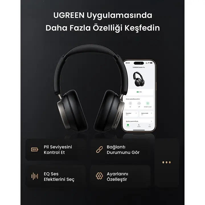 BLUETOOTH СЛУШАЛКИ ANC HP206 StudioРro UGREEN - ЧЕРЕН - image 4