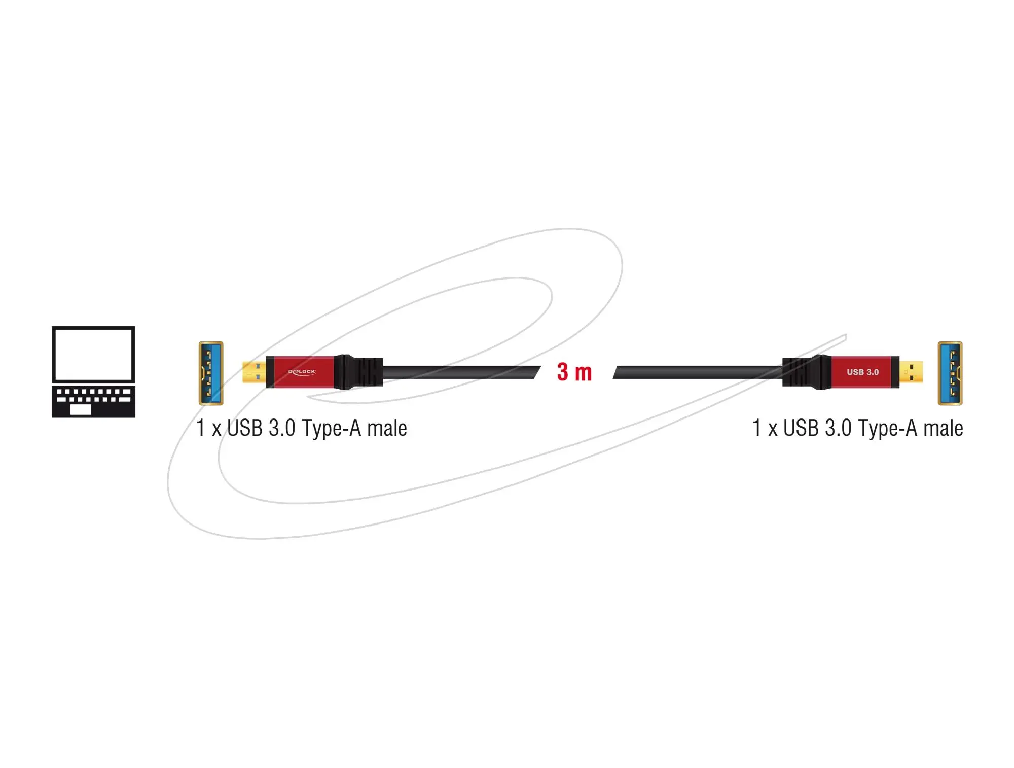 Delock Καλώδιο USB 3.0 Type-A αρσενικό > USB 3.0 Type-A αρσενικό 3 m μεταλλικό - image 2