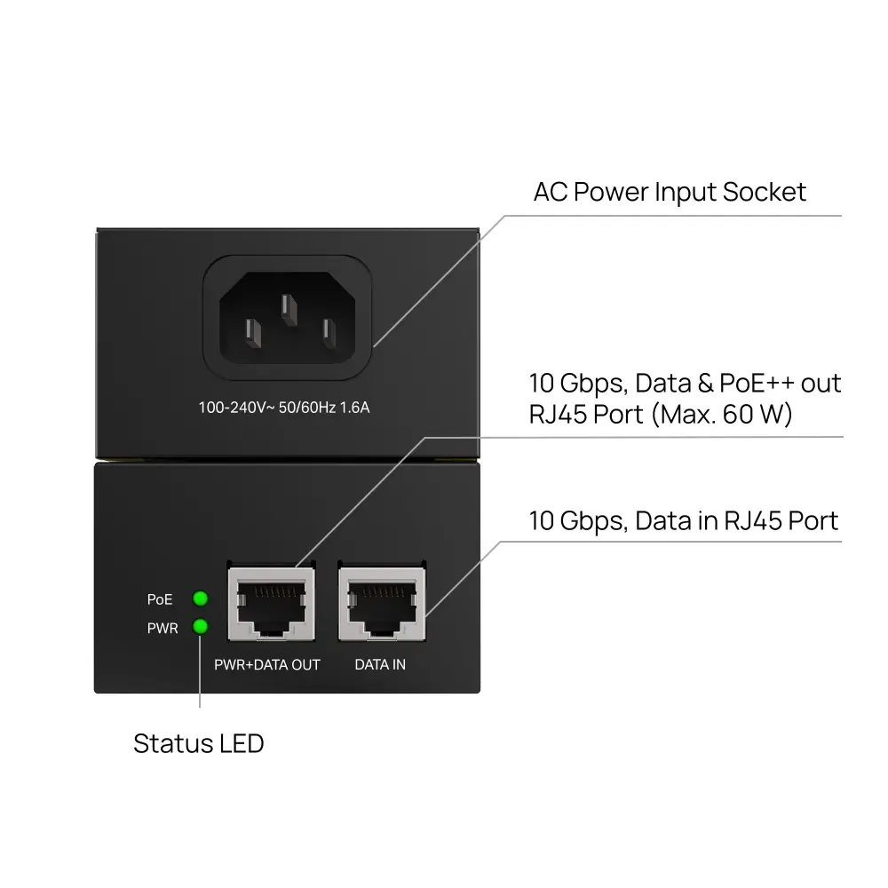 PoE Инжектор, TP-Link, POE370S,Omada PoE++,2x10Mbps/100Mbps/1Gbps/2.5Gbps/5Gbp - image 2