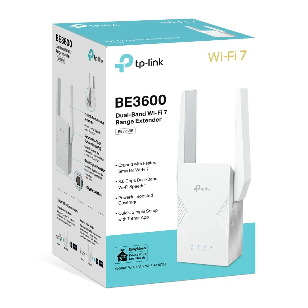 Удължител на обхват TP-LINK RE225BE, BE3600 двубандов Wi-Fi 7,1*1 Gbps Ethernet - image 7