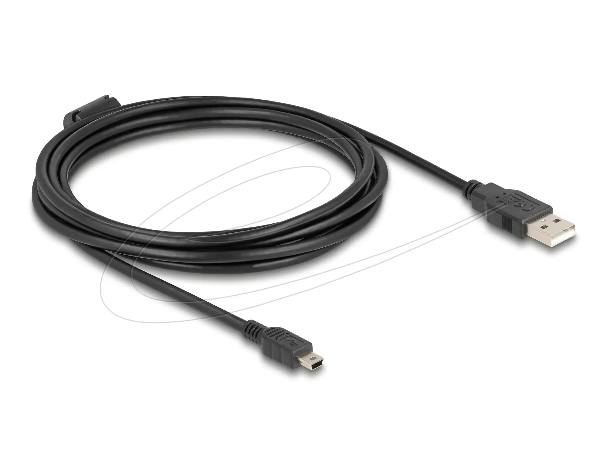 Кабел Delock USB 2.0 мъжко към mini-B USB 2.0 мъжко, двойно екраниран, трансфер до 480 Mb/s, 3.0м, Черен