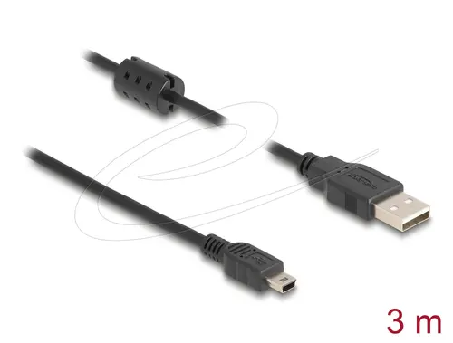Кабел Delock USB 2.0 мъжко към mini-B USB 2.0  мъжко, двойно екраниран, трансфер до 480 Mb/s, 3.0м,  Черен - image 1