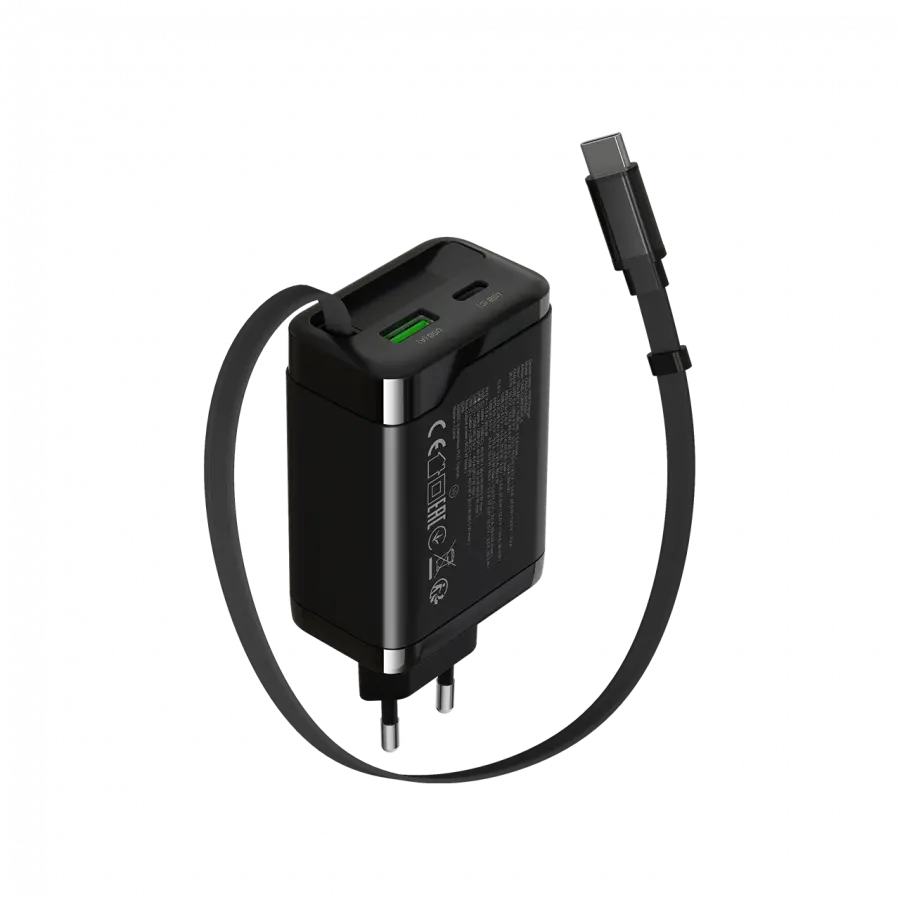 CANYON charger OnCharge 65RC Build-In Cable USB-C 65W 1xPD 1xQC EU Black - image 1
