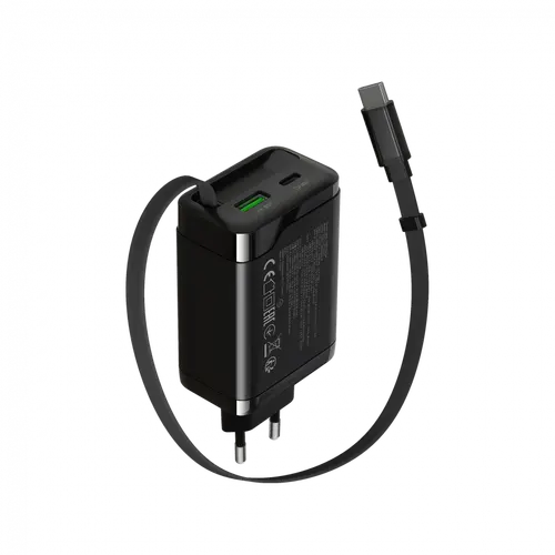 CANYON charger OnCharge 65RC Build-In Cable USB-C 65W 1xPD 1xQC EU Black - image 1